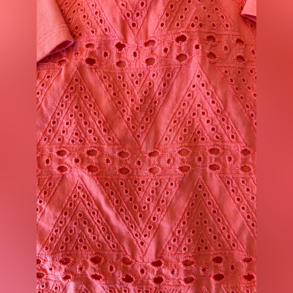 Coldwater Creek | Coral Eyelet 3/4 Length Sleeve Top - Picture 2 of 9